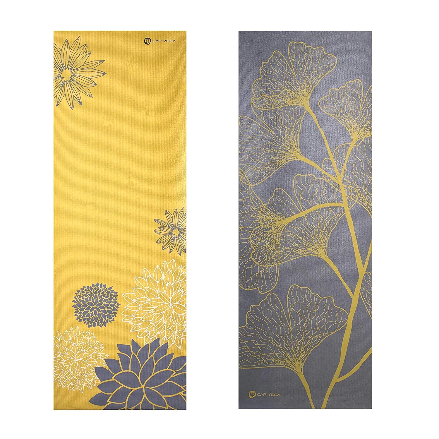 Yoga Reversible Yoga Mat, 5Mm with Carry Strap, Dahlia and Ginkgo