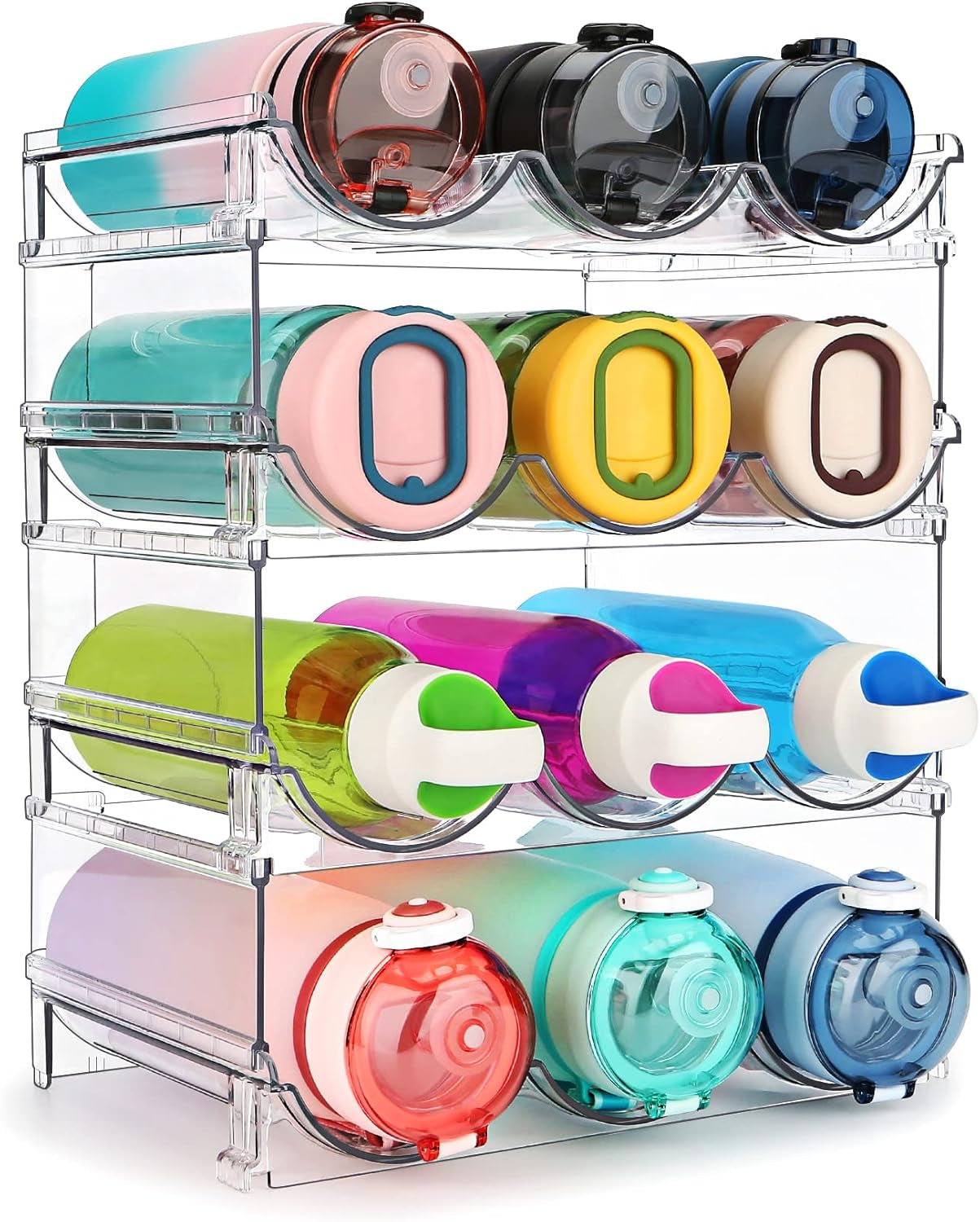 Water Bottle Organizer for Cabinet, 4 Pack Water Bottle Organization and Storage Shelf, Plastic Water Bottle Holder Rack for Fridge, Kitchen, Desktop