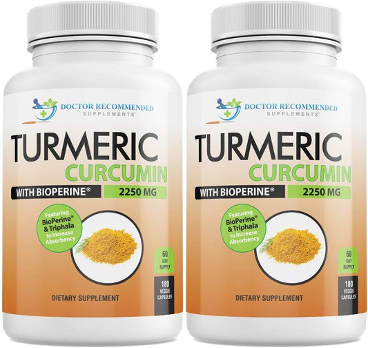 Turmeric Curcumin with Bioperine - 360 Veggie Capsules - 2250Mg 95% Curcuminoids with Black Pepper Supplement and Triphala (Pack of 2)