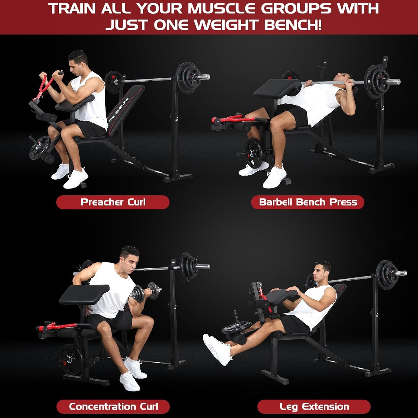 OPPSDECOR 900LBS Weight Bench Set with Squat Rack Preacher Curl Weight Bench with Leg Extension Bench Press Set Workout Bench for Home Gym Full Body Workout