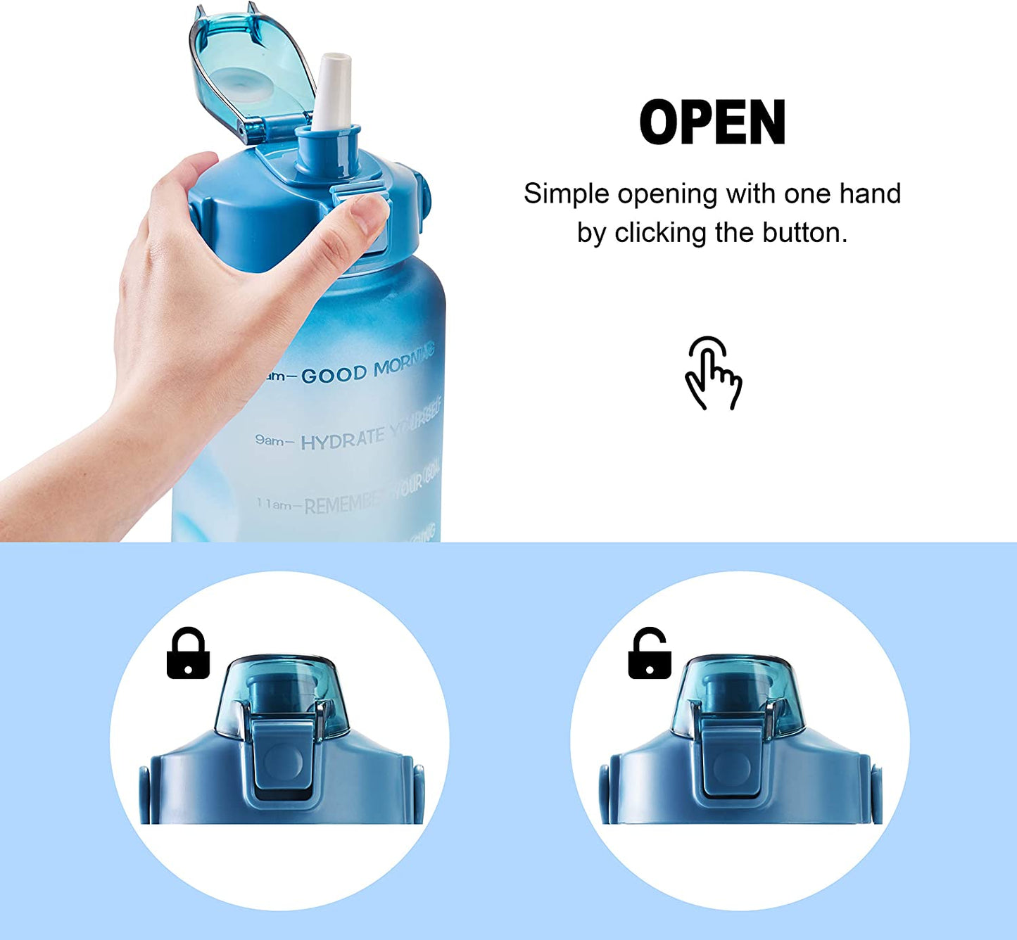 EYQ Half Gallon Water Bottle with Straw & Handle, Leakproof 64 Oz Motivational Sports Water Bottle with Time to Drink Ensure You Drink Enough Water for Indoor Outdoor Sports (Navy/Blue Gradient)