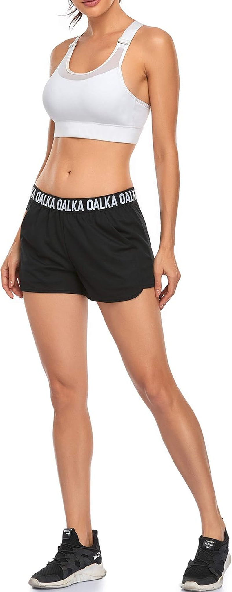 Oalka Women'S Running Shorts Out Side Pockets Sports Athletic Workout Fittness Lightweight Gym Shorts