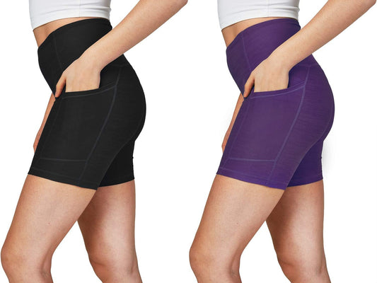 DEVOPS Women'S 2-Pack High Waist Workout Yoga Running Exercise Shorts with Side Pockets