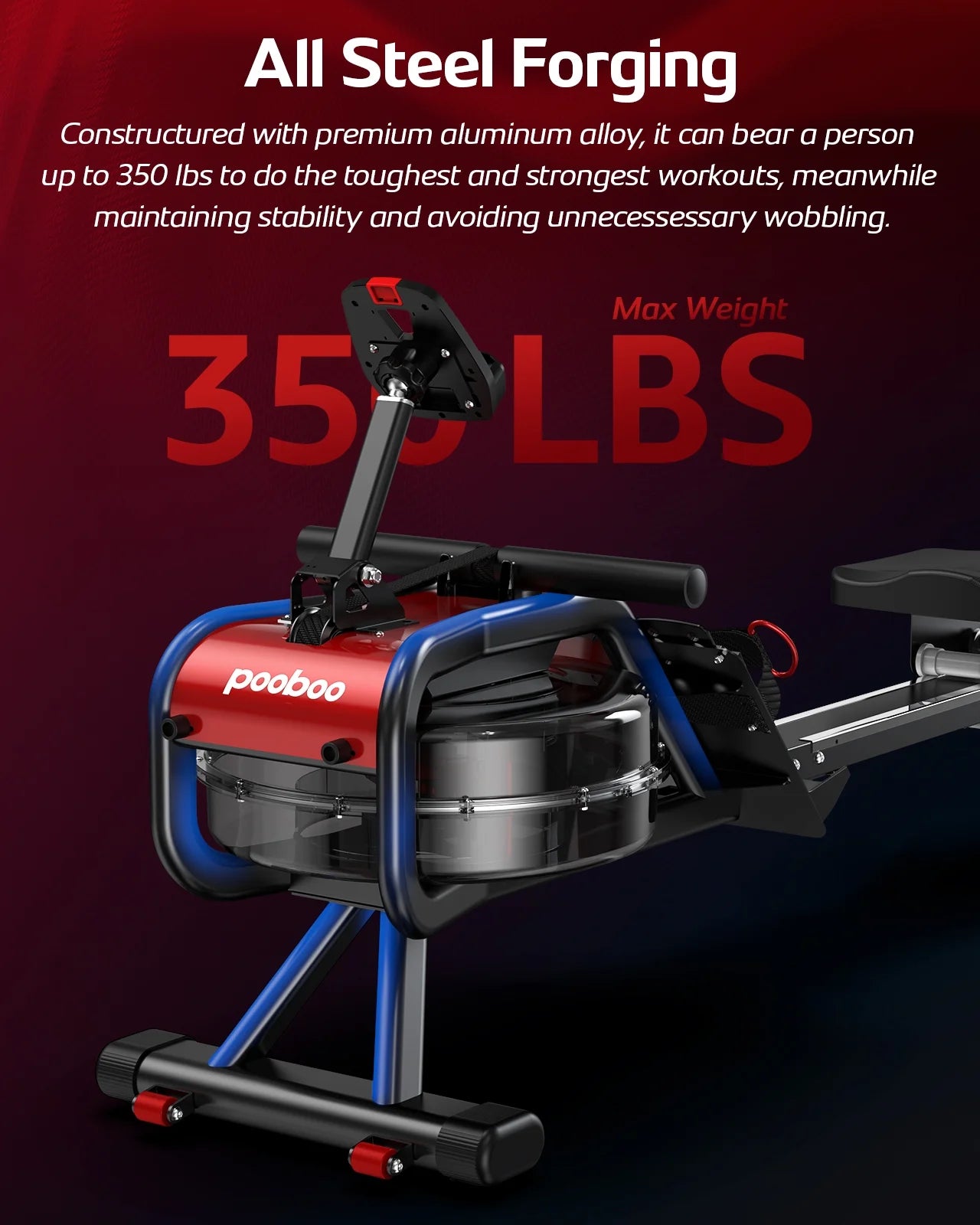 Build-In Bluetooth Water Rowing Machines Rower Foldable Indoor Rower Machines Home Exercise 350Lb