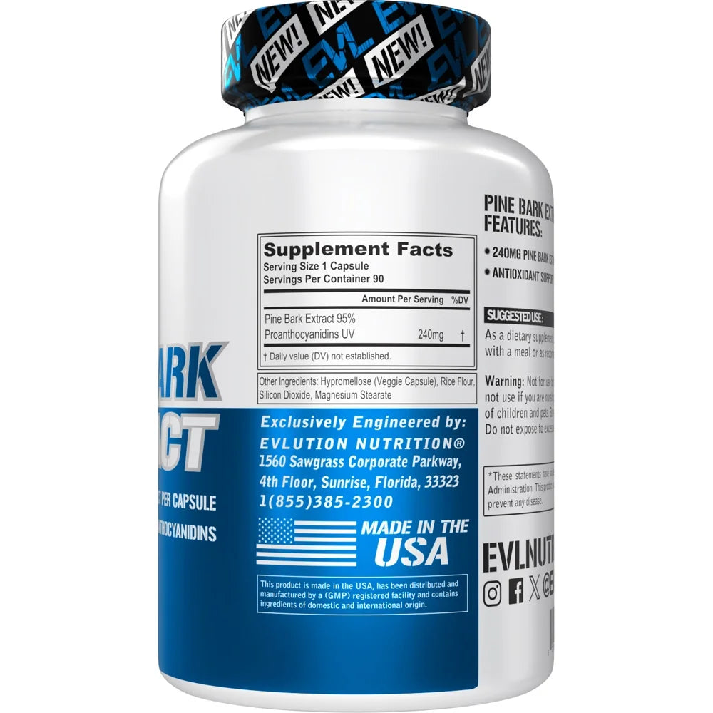 Pine Bark Extract - Antioxidant Support - 240 Mg Pine Bark Extract per Capsule - 95% Proanthocyanidins - Vegan & Non-Gmo - Dietary Supplement - 90 Servings - 90 Veggie Capsules