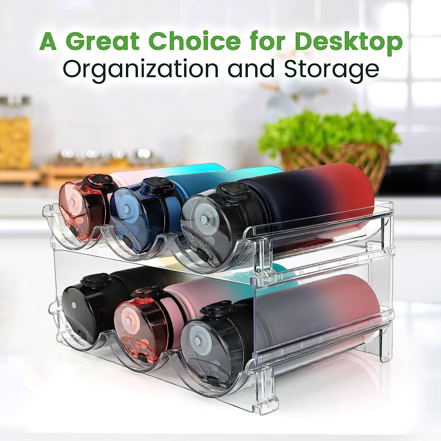 Water Bottle Organizer for Cabinet, 3 Pack Water Bottle Organization and Storage Shelf, Plastic Water Bottle Holder Rack for Fridge, Kitchen, Desktop