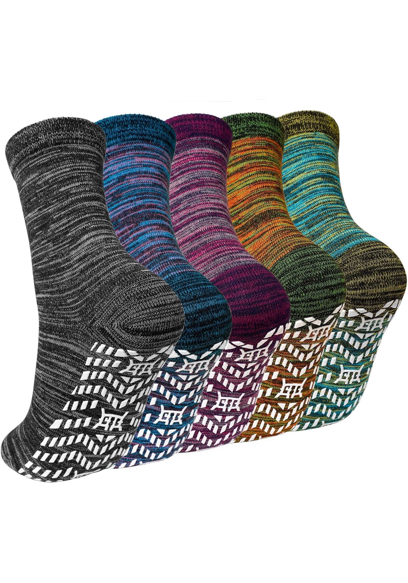 5 Pairs Non Slip Grip Socks - Ideal for Yoga, Pilates, Hospital Use - Men & Women'S Crew Sticky Gripper Socks (Size 9-11)