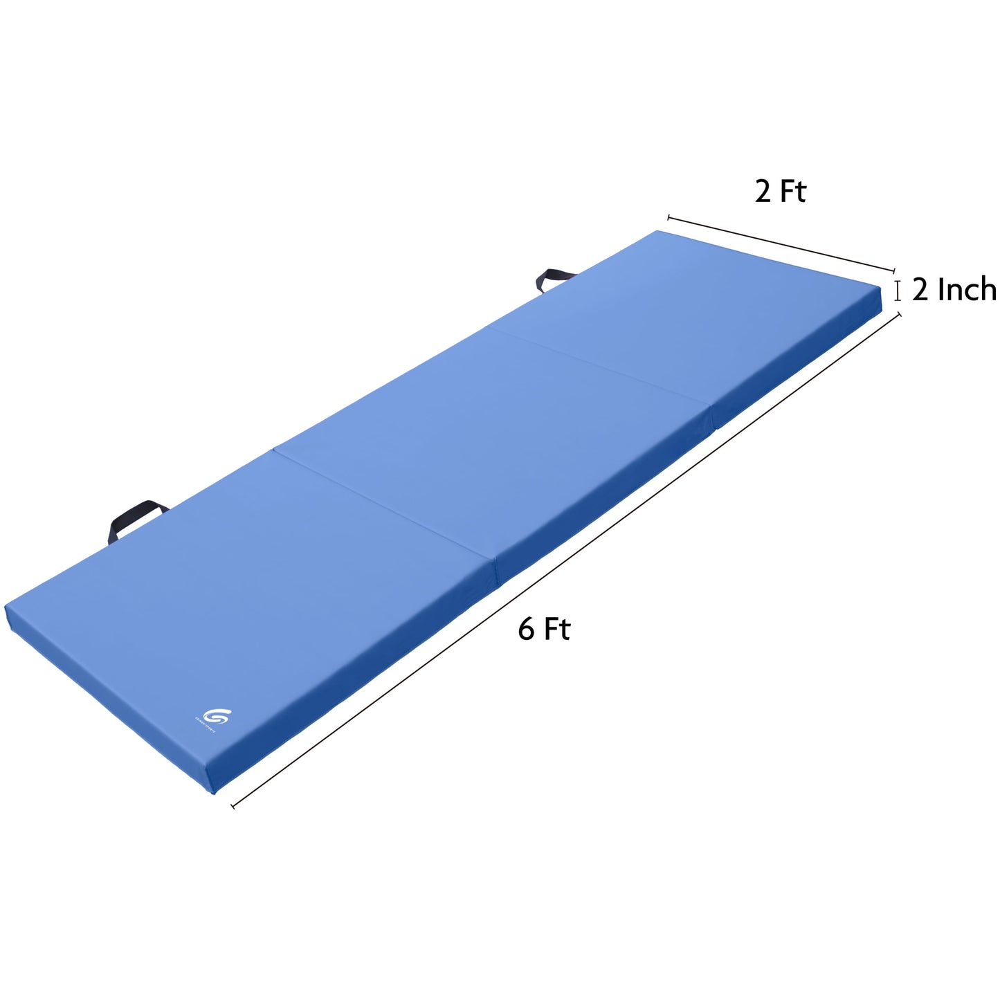 Tri-Fold Gymnastics Exercise Mat with Handles, 6' X 2' X 2", Blue