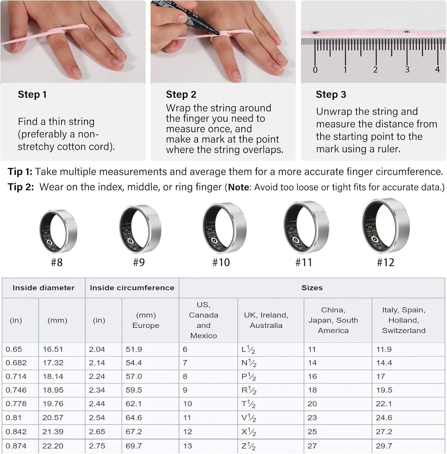 Smart Ring Fitness Tracker Ring for Men Women - Health Heart Rate Ring with Motion Tracking, Sleep Monitor, and Oximetry, No Subscription Fee, Family Care, Remote Photography, IP68 Waterproof(10#)