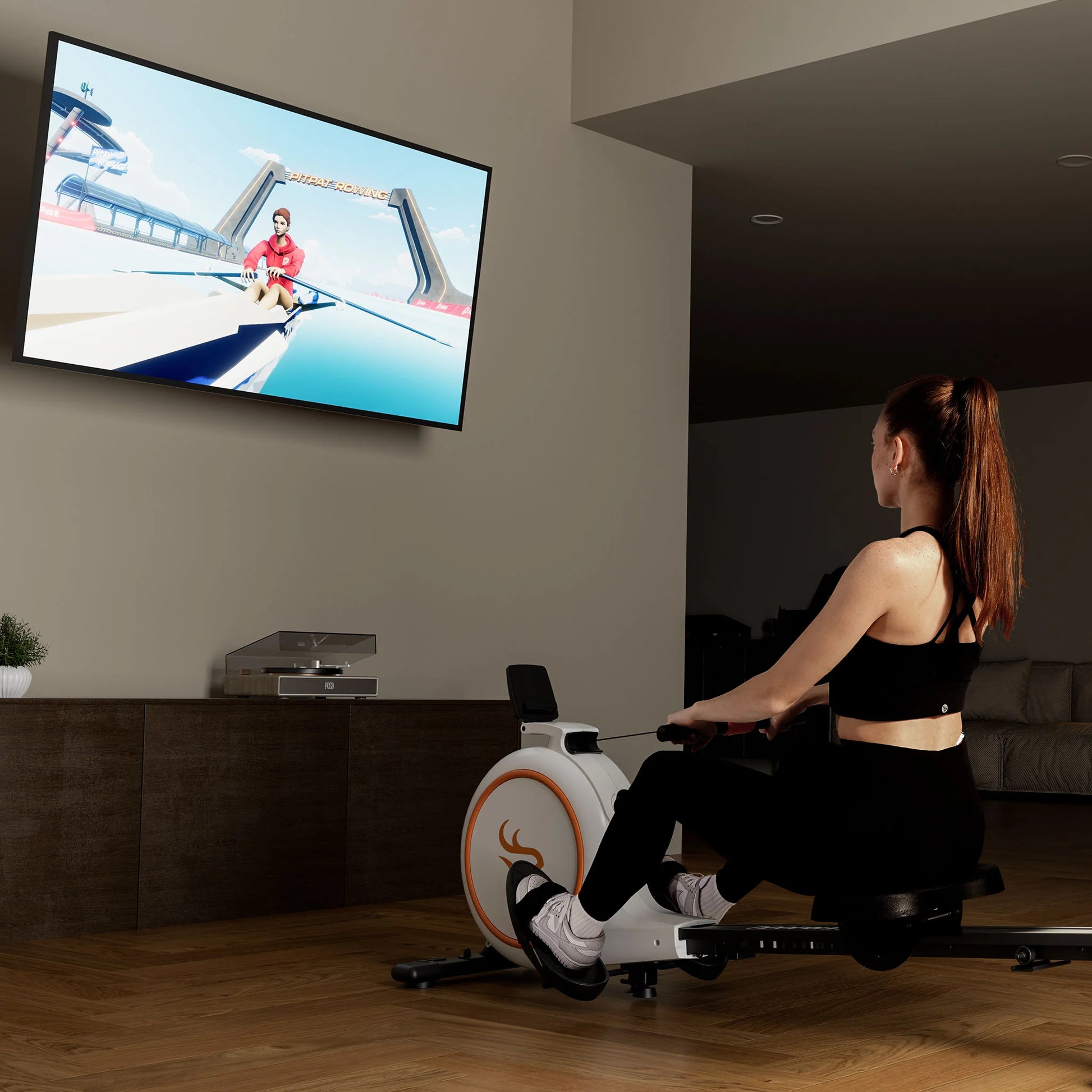 Deerrun RW600 Adjustable Magnetic Resistance Long Slide Rail Smart Rowing Machine with Pitpat