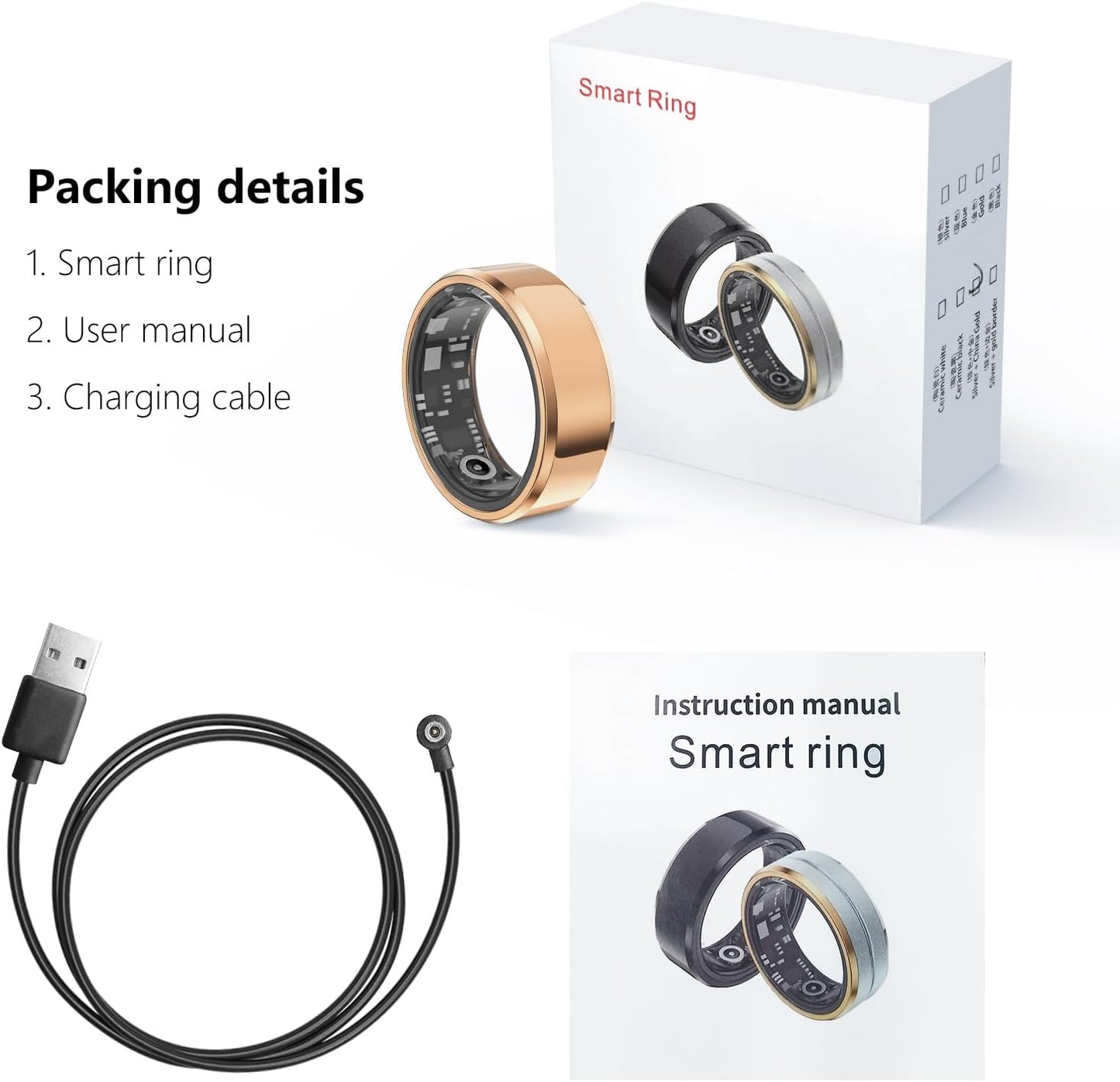 Fitness Tracker Smart Ring, Step Counter for Walking, Heart Rate Blood Oxygen Calorie Sleep Tracker Health Ring, IP68 Waterproof Design, Stainless Steel, 5-7 Days Battery Life(Rose Gold, US11)