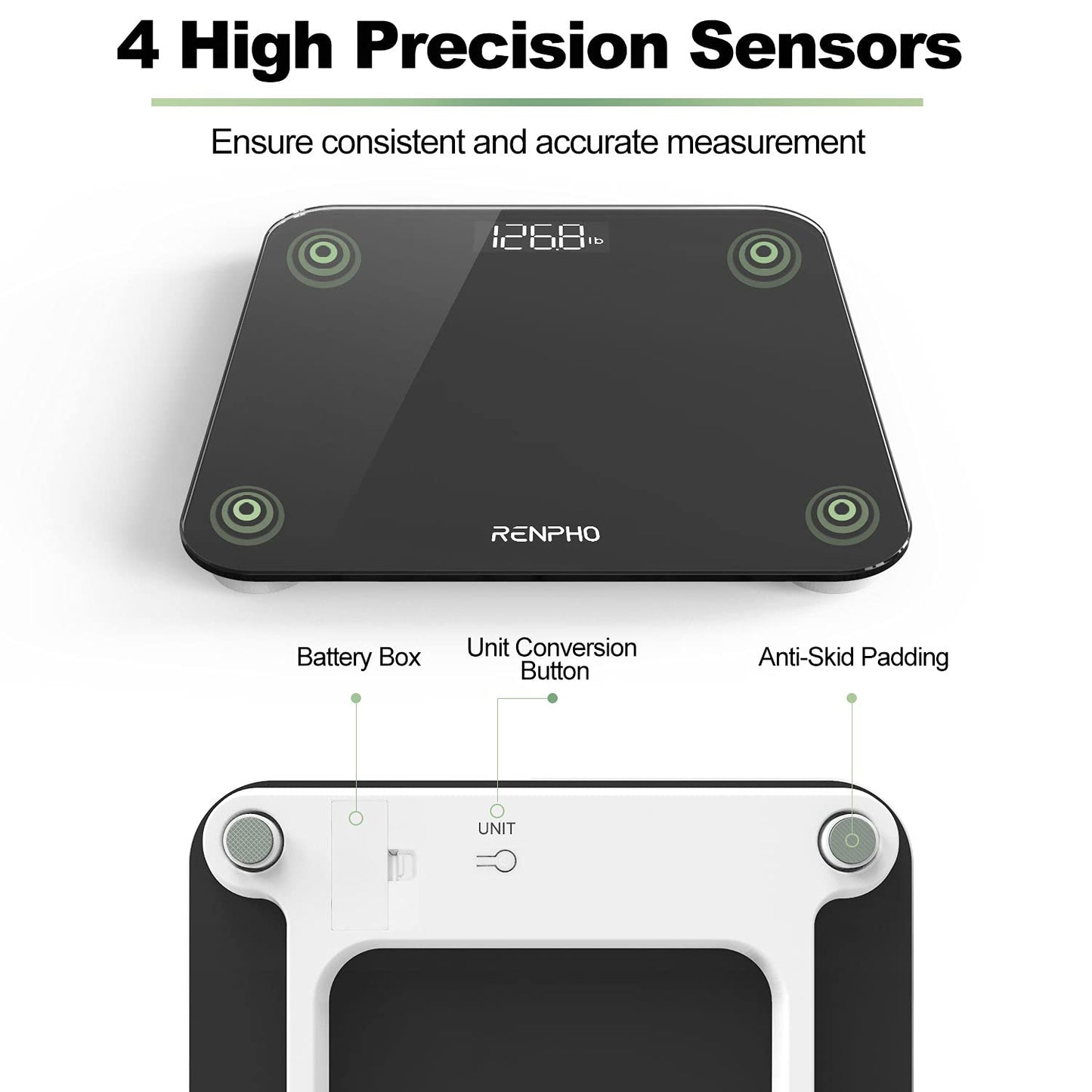 RENPHO Scale for Body Weight, Digital Bathroom Scale with Backlit LED Display, Highly Accurate & Measures Weight up to 400 Lb/180Kg, Batteries Included, Black-Core 1S