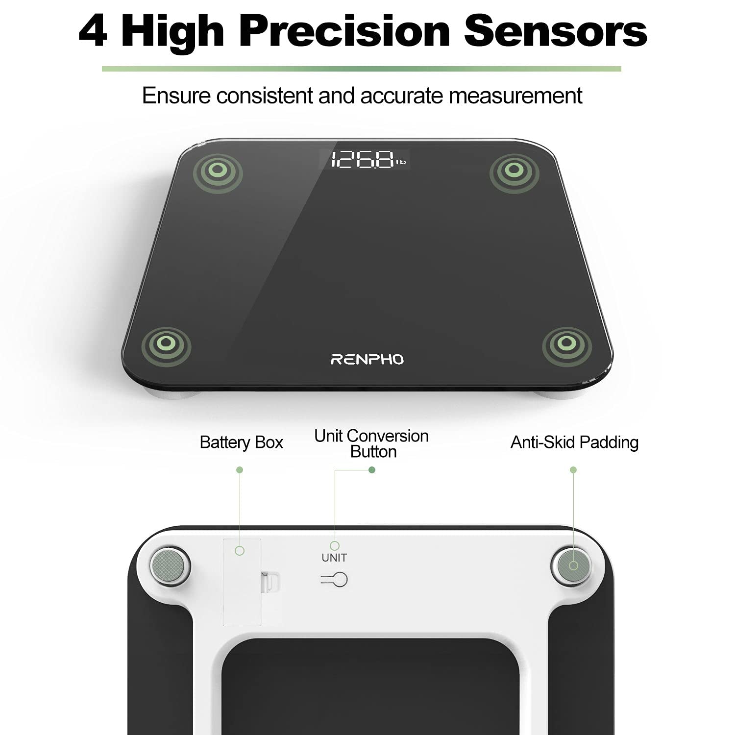 RENPHO Scale for Body Weight, Digital Bathroom Scale with Backlit LED Display, Highly Accurate & Measures Weight up to 400 Lb/180Kg, Batteries Included, Black-Core 1S
