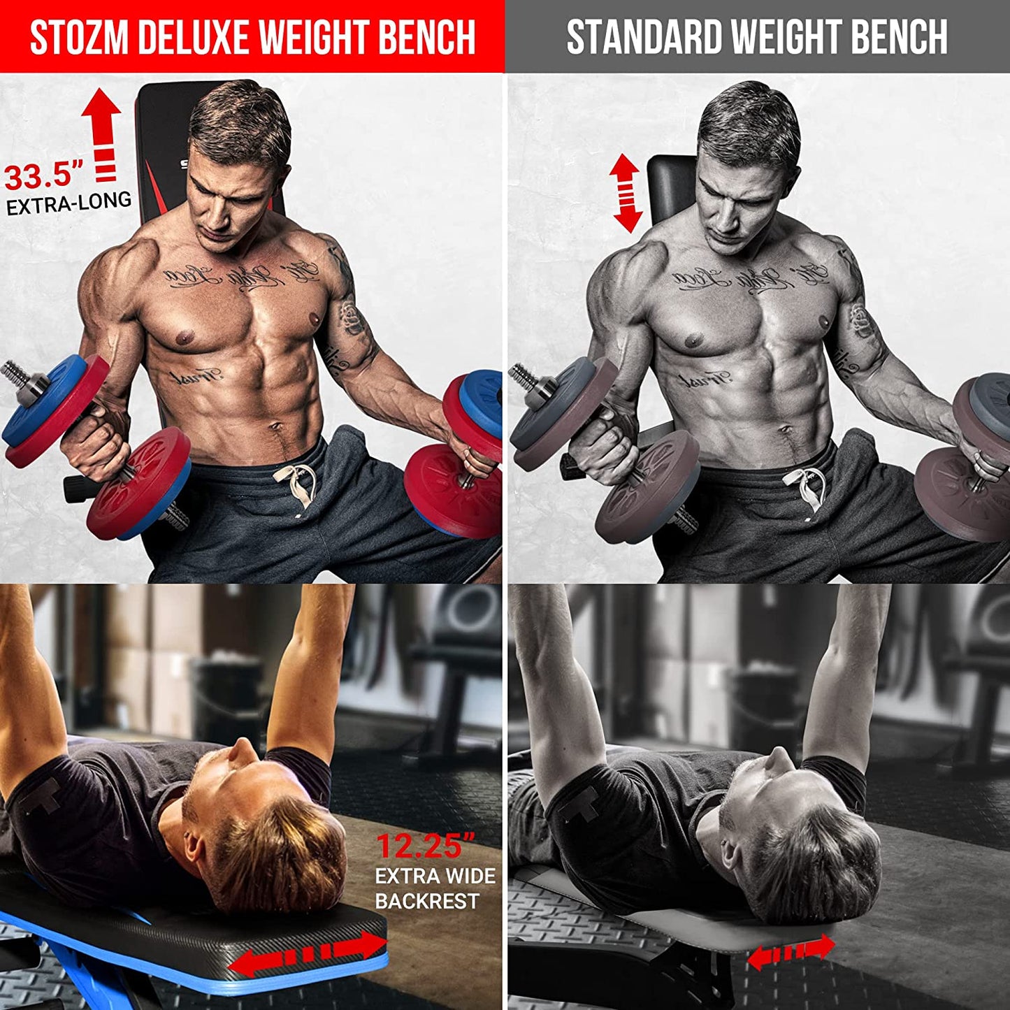 STOZM Adjustable Weight Bench / Utility Weight Bench with Foldable Design - Multi-Purpose Flat/Incline/Decline Bench for Home Gym (Cobalt) (UXT5)