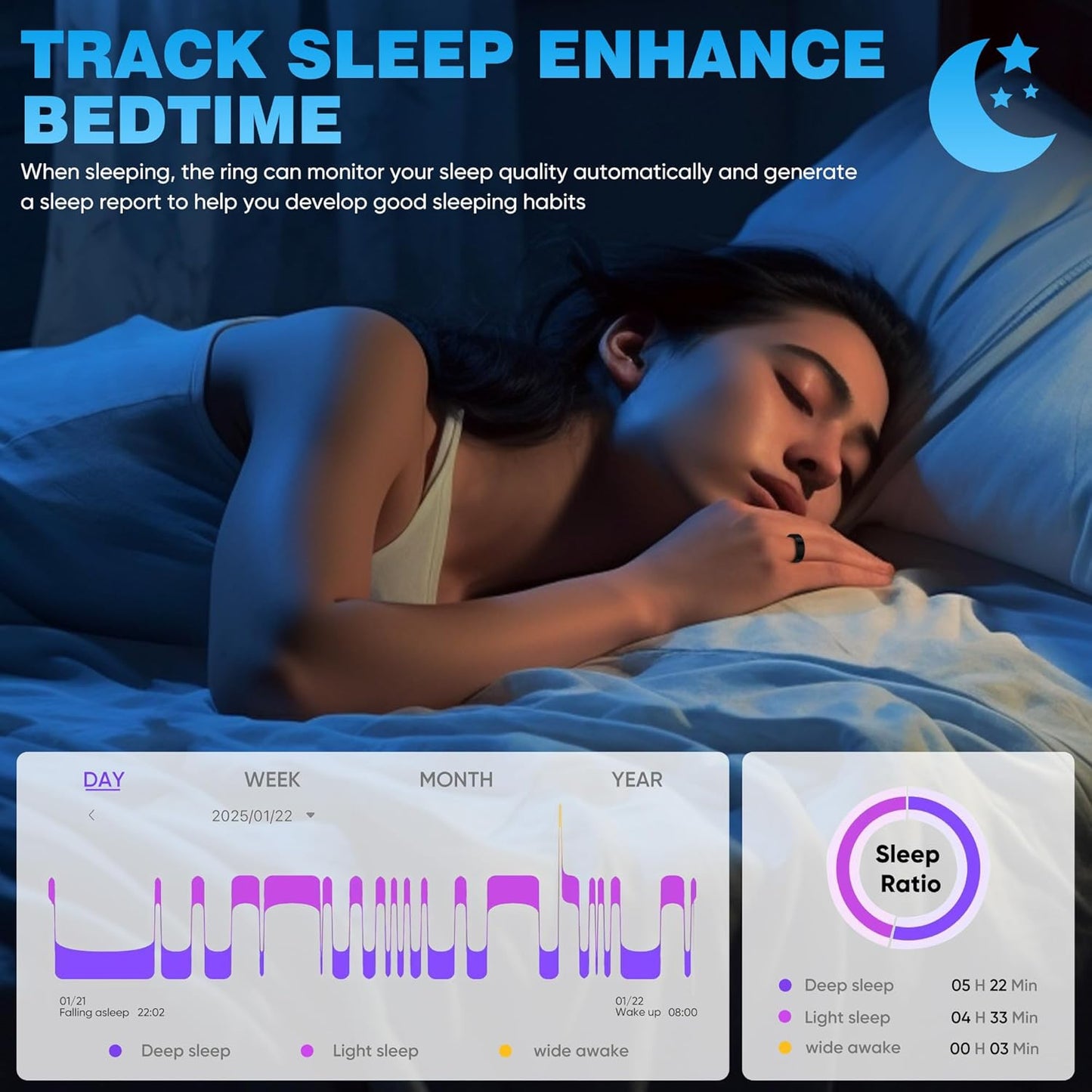 Smart Rings for Women Men, Sleep Tracker, Step Tracker, No Subscription Fee, IP68 Waterproof Smart Ring for Ios & Android (Black 7#)