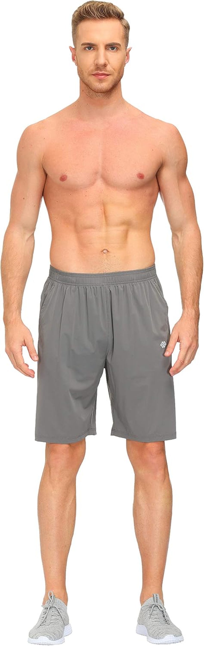 Mofiz Men'S Running Shorts Athletic Performance Shorts Gym Jogger Workout Shorts Zip Pockets Light Gray Size M