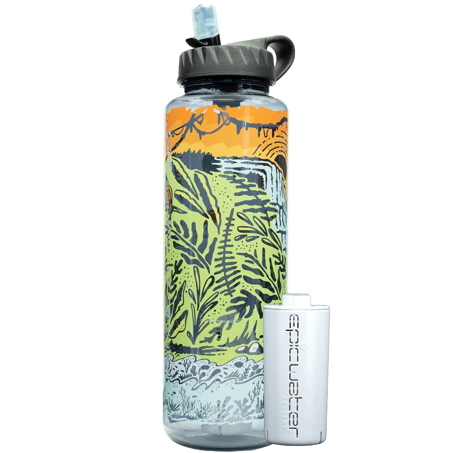 Epic Water Filters Nalgene OG Water Bottle with Filter, USA Made, BPA Free, Removes 99.99% Tap Water Contaminants, Forever Chemicals, GA 2030 Art, 48 Oz