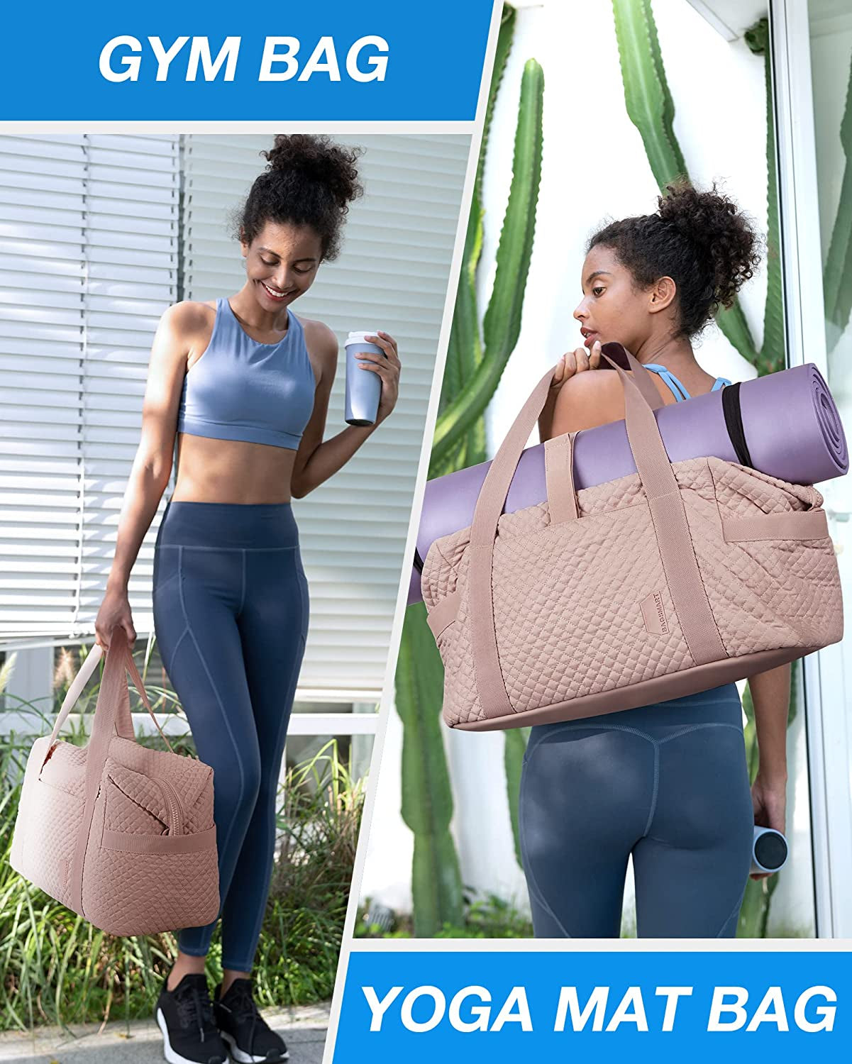 BAGSMART Large Gym Bag with Yoga Mat Buckle, Weekender Overnight Bag for Women, Travel Duffle Bag for Travel Essentials, Carry on Tote Bag Hospital Bag for Labor and Delivery