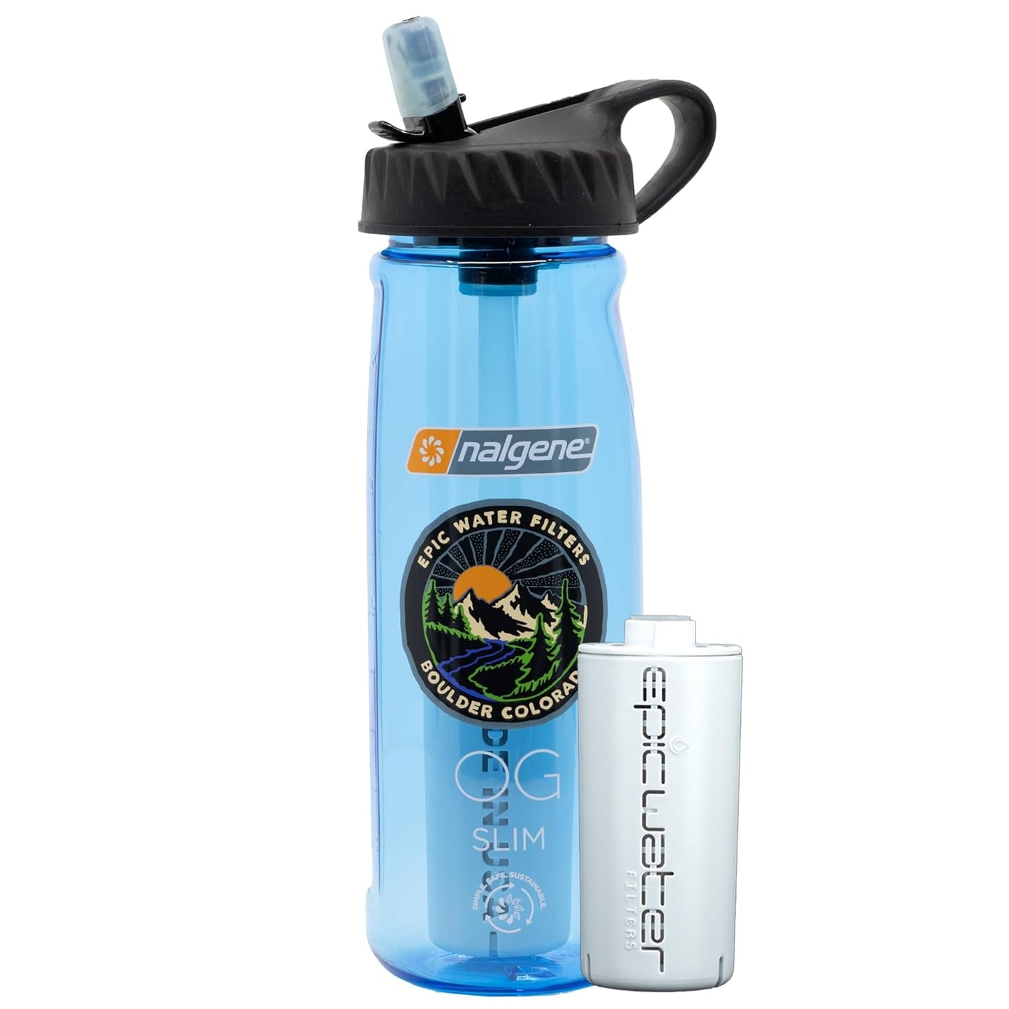 Epic Nalgene Filtered Motivational Water Bottle | Water Bottles with Times to Drink | USA Made Bottle and Filter | Dishwasher Safe | BPA Free with Time Marker | Removes 99.99% Tap Water Impurities