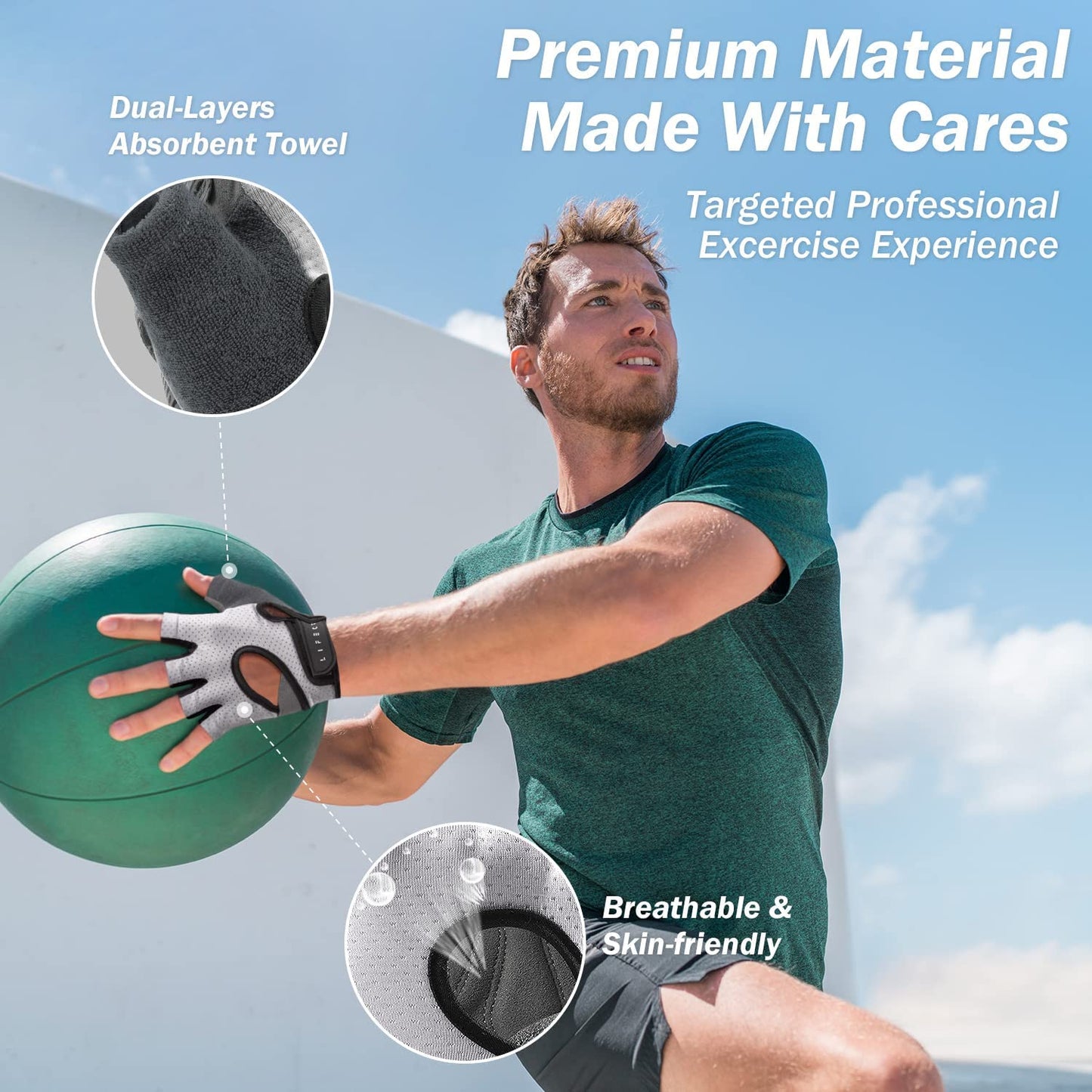 LIFECT Freedom Workout Gloves, Knuckle Weight Lifting Shorty Fingerless Gloves with Curved Open Back, for Powerlifting, Gym, Women and Men