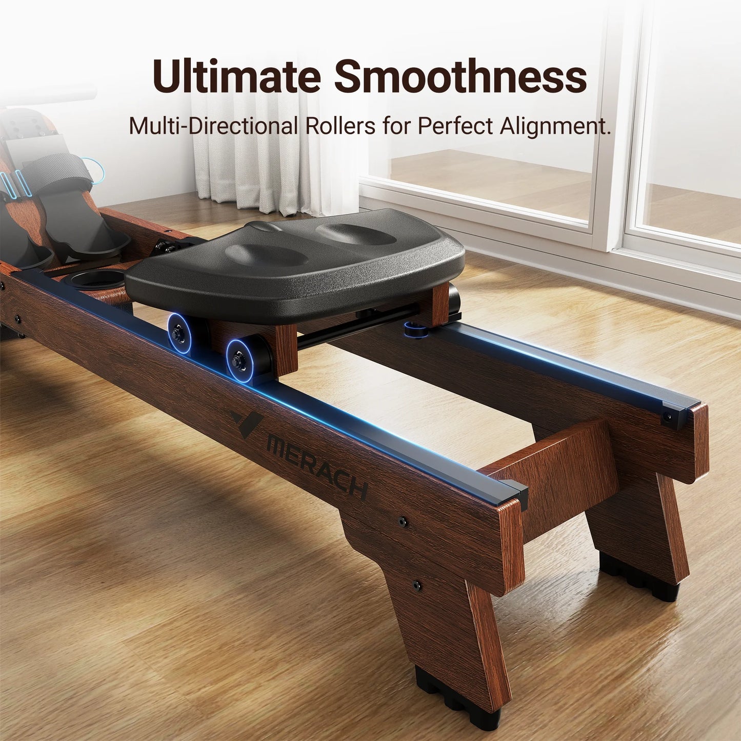 Water Rowing Machine for Home Use Solid Wood Rower with Pro Monitor,Newly Upgraded Seat Cushion,Easy Assembly, Bluetooth,App,Max 330Lb