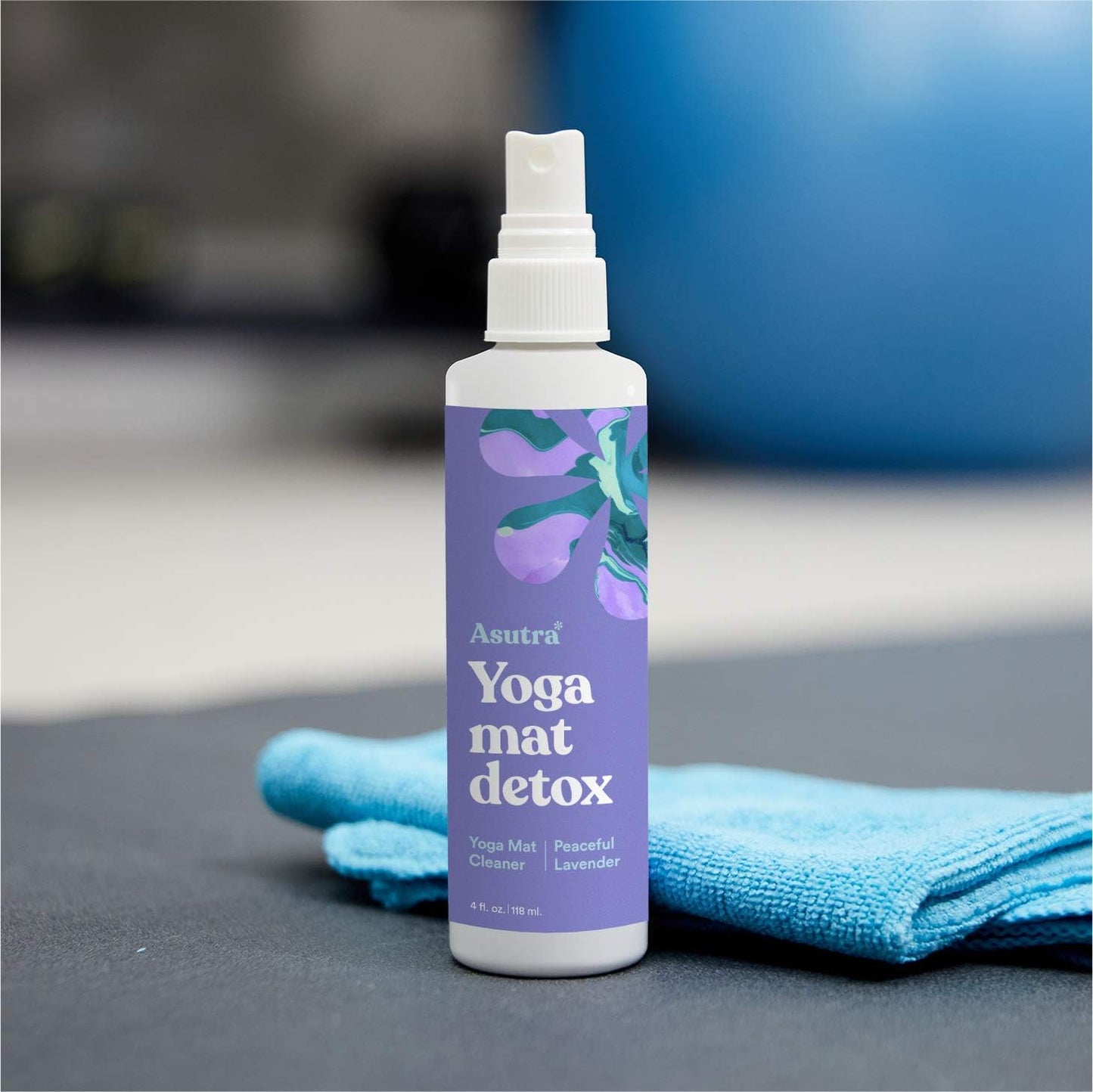 ASUTRA Yoga Mat Cleaner Spray (Peaceful Lavender), 4 Fl Oz - No Slippery Residue, Organic Essential Oils, Deep-Cleansing for Fitness Gear & Gym Equipment, Microfiber Towel Included