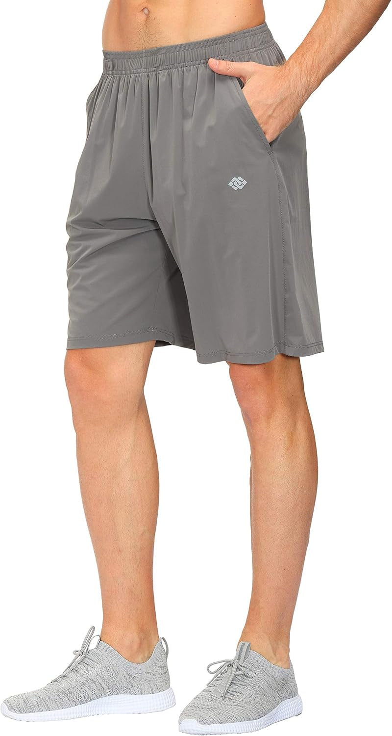 Mofiz Men'S Running Shorts Athletic Performance Shorts Gym Jogger Workout Shorts Zip Pockets Light Gray Size M