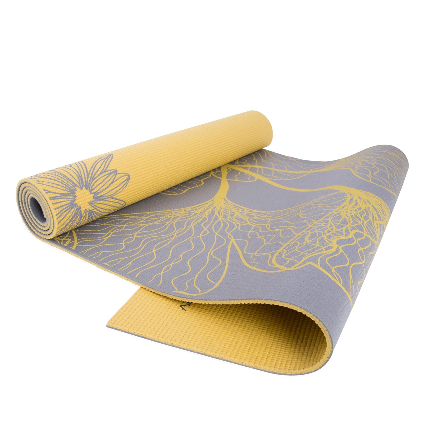 Yoga Reversible Yoga Mat, 5Mm with Carry Strap, Dahlia and Ginkgo