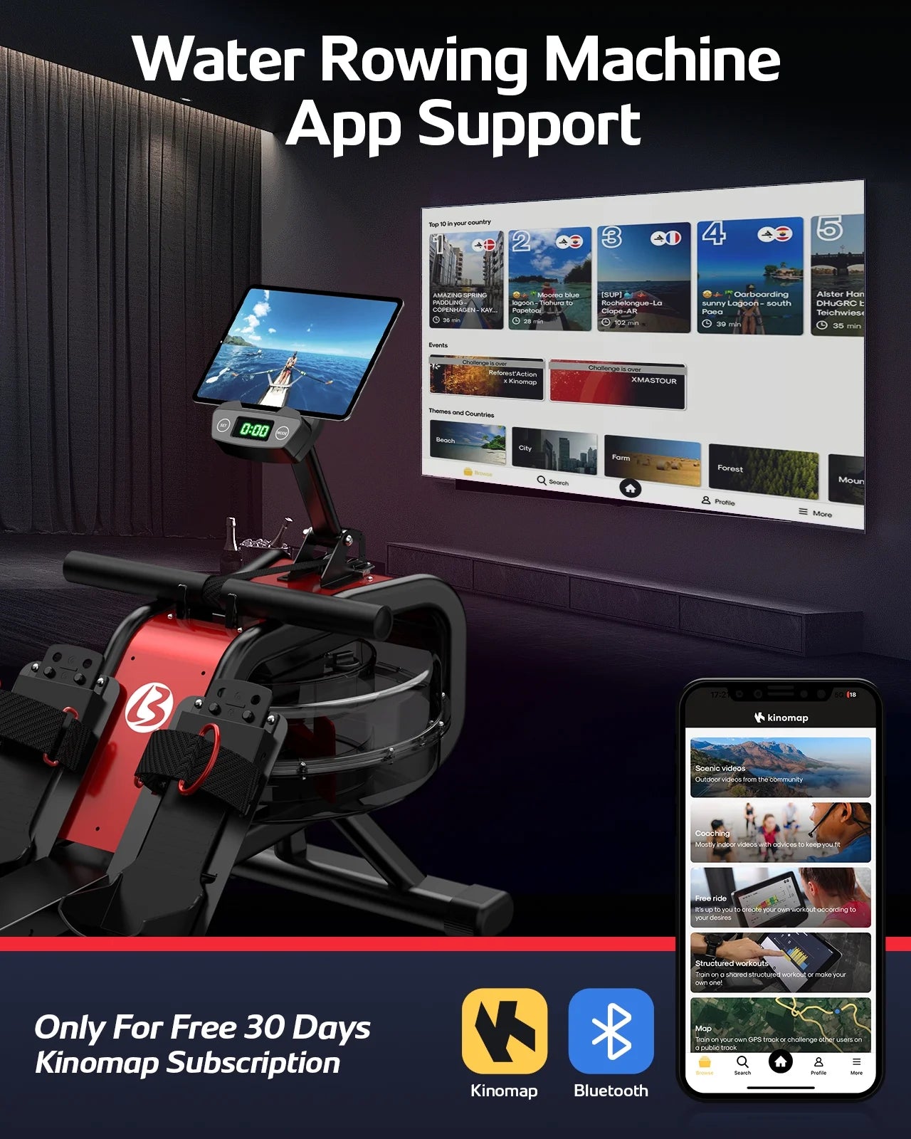 Build-In Bluetooth Water Rowing Machines Rower Foldable Indoor Rower Machines Home Exercise 350Lb