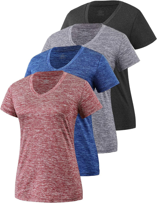 Xelky 3-4 Pack Women'S Dry Fit Tshirt Short Sleeve Moisture Wicking Athletic Shirts Sport Activewear Tee V Neck Workout Top