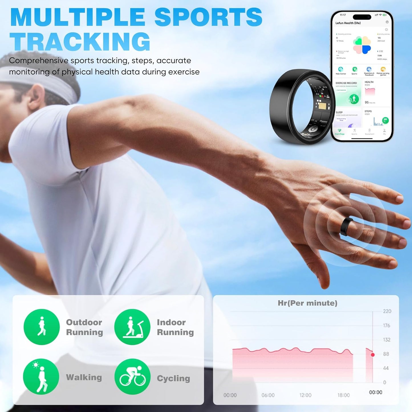 Smart Rings for Women Men, Sleep Tracker, Step Tracker, No Subscription Fee, IP68 Waterproof Smart Ring for Ios & Android (Black 7#)