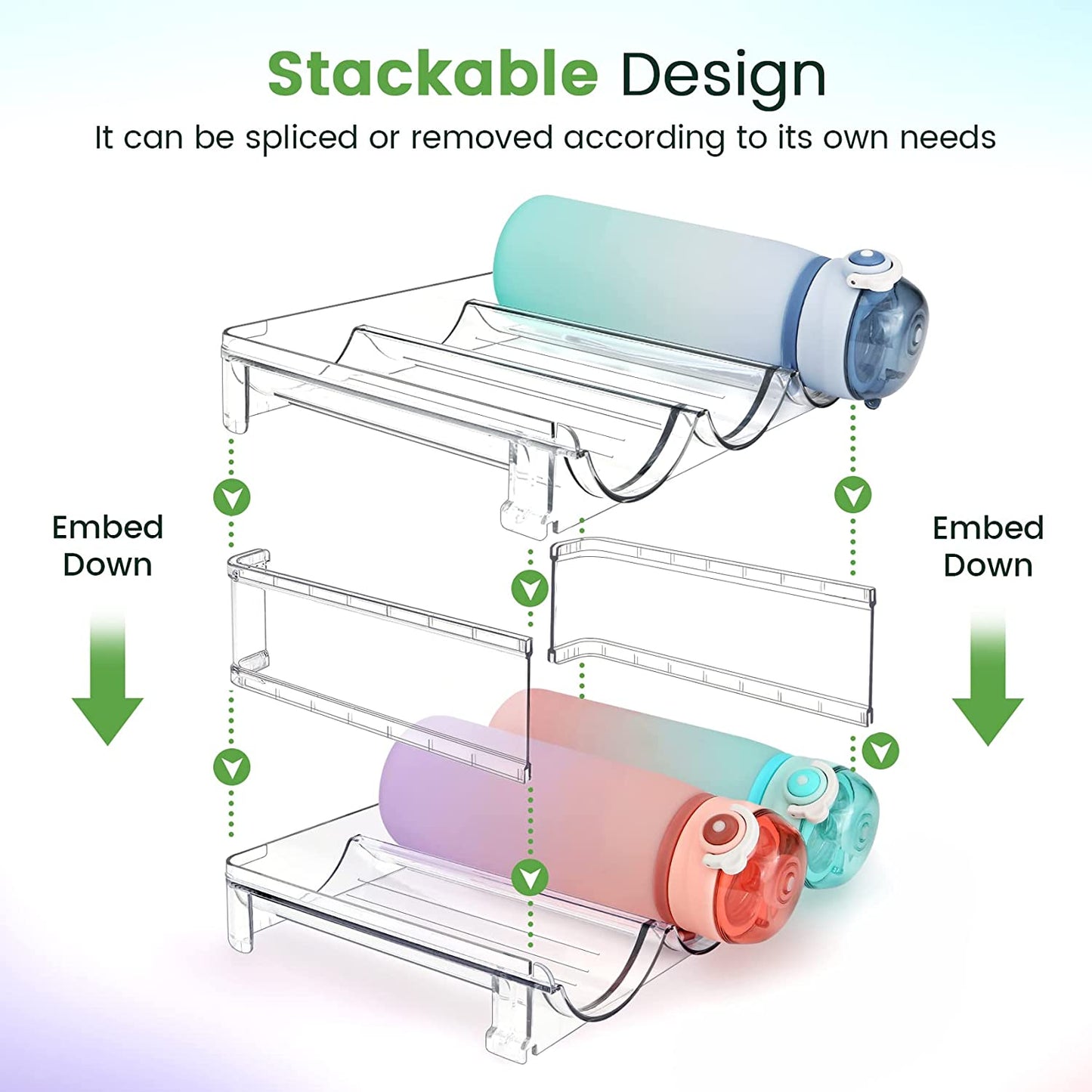 Water Bottle Organizer for Cabinet, 3 Pack Water Bottle Organization and Storage Shelf, Plastic Water Bottle Holder Rack for Fridge, Kitchen, Desktop
