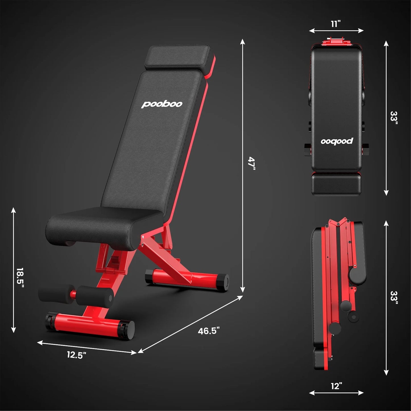 Adjustable Weight Bench Foldable Incline Bench Home Gym Workout Dumbbell Bench Strength Training Bench Support up to 660 LBS