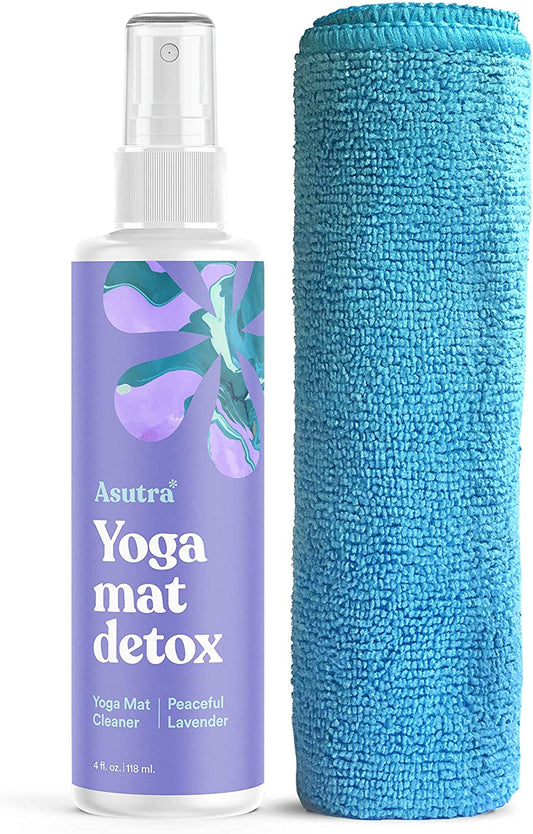 ASUTRA Yoga Mat Cleaner Spray (Peaceful Lavender), 4 Fl Oz - No Slippery Residue, Organic Essential Oils, Deep-Cleansing for Fitness Gear & Gym Equipment, Microfiber Towel Included