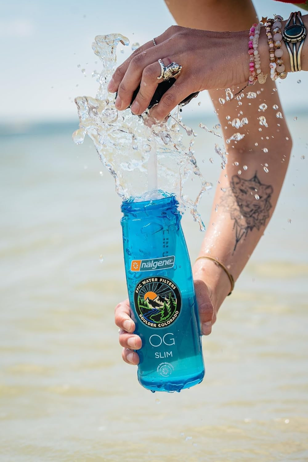 Epic Water Filters Nalgene OG Water Bottle with Filter, USA Made, BPA Free, Removes 99.99% Tap Water Contaminants, Forever Chemicals, Slate Blue, 48 Oz