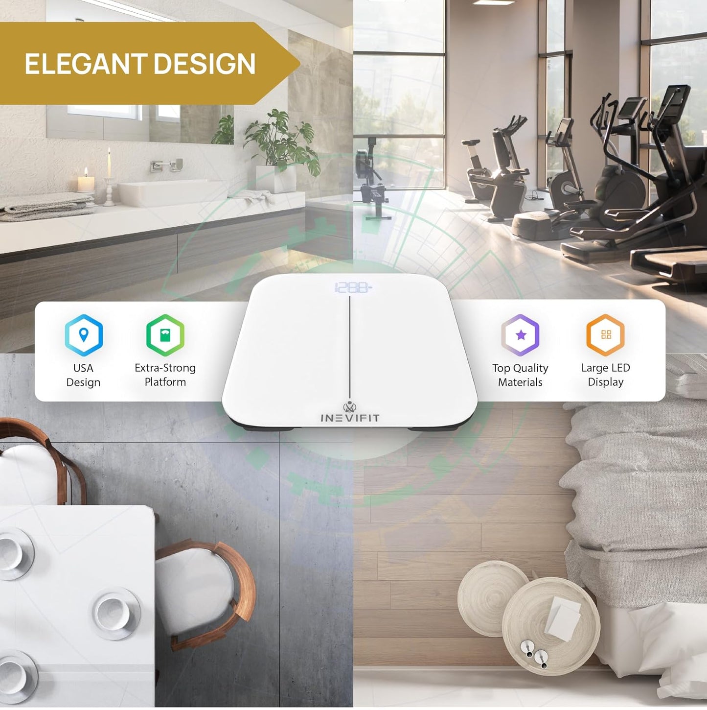 INEVIFIT Smart Premium Bathroom Scale, Highly Accurate Bluetooth Digital Bathroom Body Weight Scale, Precisely Measures Weight & BMI for Unlimited Users