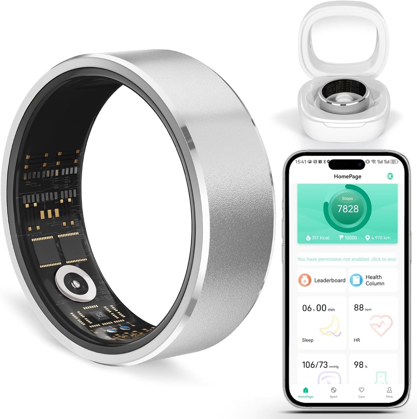 Smart Ring Fitness Tracker Ring for Men Women - Health Heart Rate Ring with Motion Tracking, Sleep Monitor, and Oximetry, No Subscription Fee, Family Care, Remote Photography, IP68 Waterproof(10#)