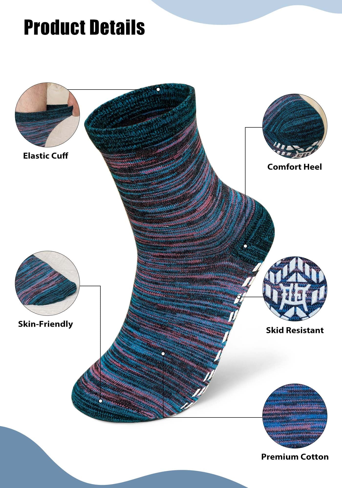 5 Pairs Non Slip Grip Socks - Ideal for Yoga, Pilates, Hospital Use - Men & Women'S Crew Sticky Gripper Socks (Size 9-11)