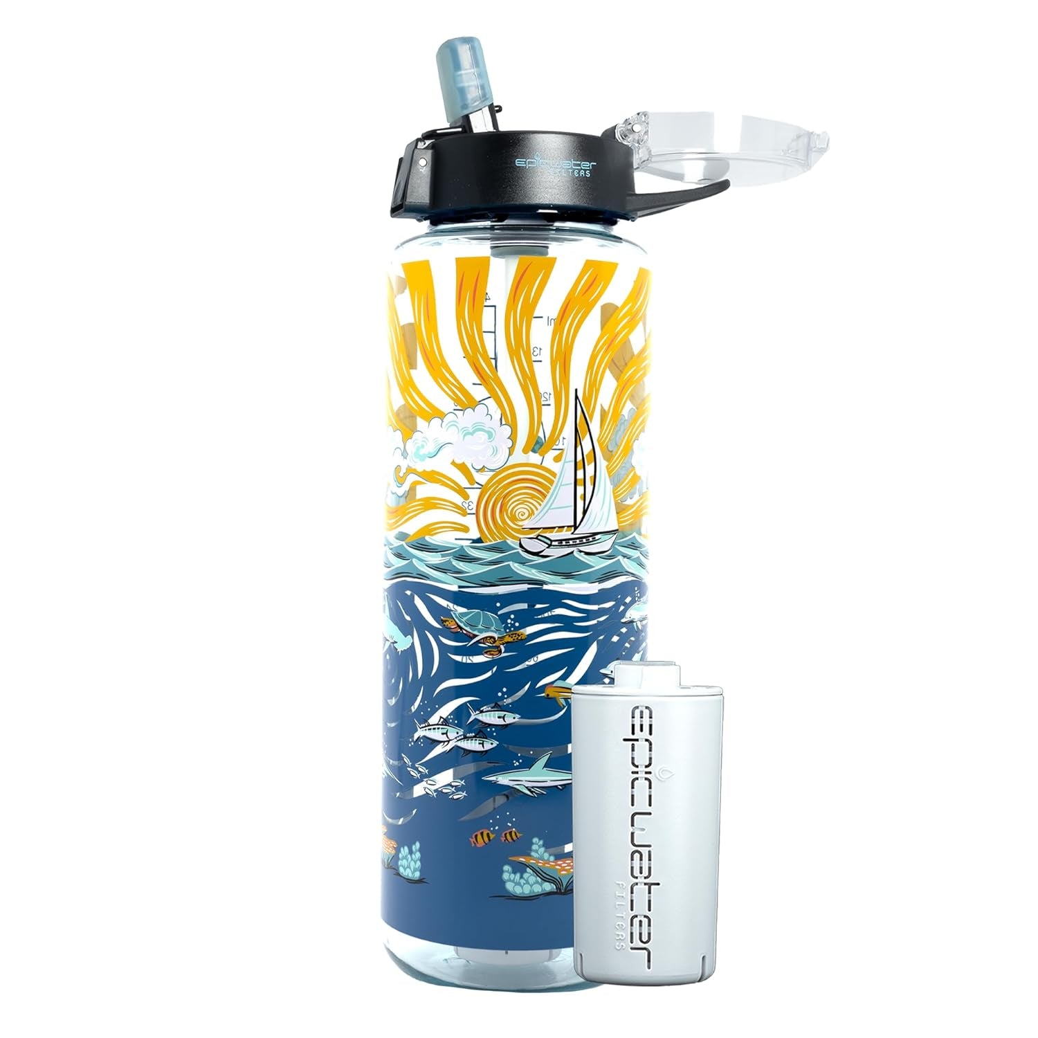 Epic Water Filters Nalgene OG Water Bottle with Filter, USA Made, BPA Free, Removes 99.99% Tap Water Contaminants, Forever Chemicals, Sailing One Life Art, 48 Oz