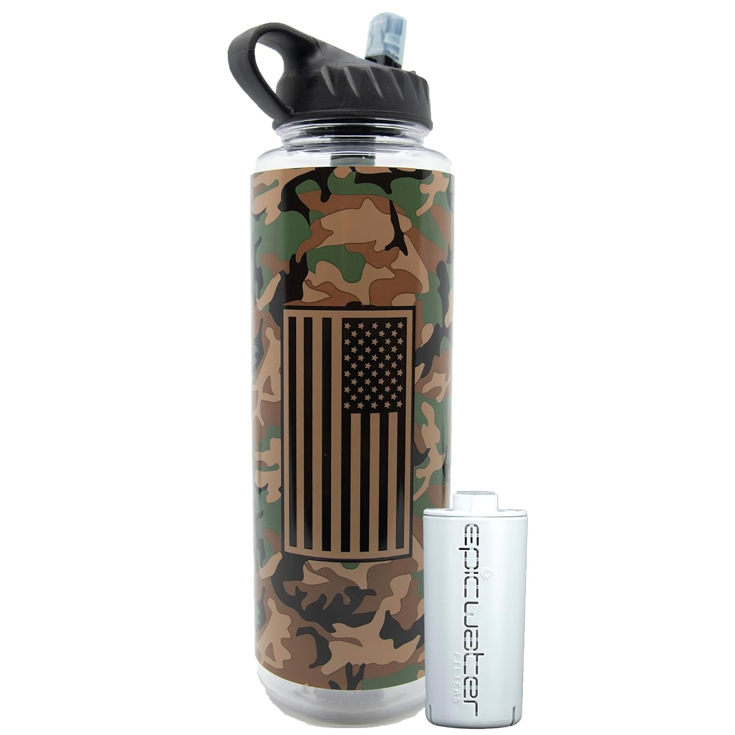 Epic Water Filters Nalgene OG Water Bottle with Filter, USA Made, BPA Free, Removes 99.99% Tap Water Contaminants, Forever Chemicals (Military Support, 48 Ounce)