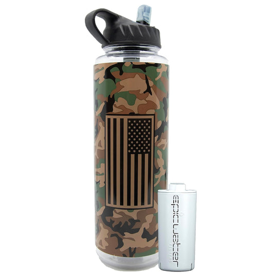 Epic Water Filters Nalgene OG Water Bottle with Filter, USA Made, BPA Free, Removes 99.99% Tap Water Contaminants, Forever Chemicals (Military Support, 48 Ounce)