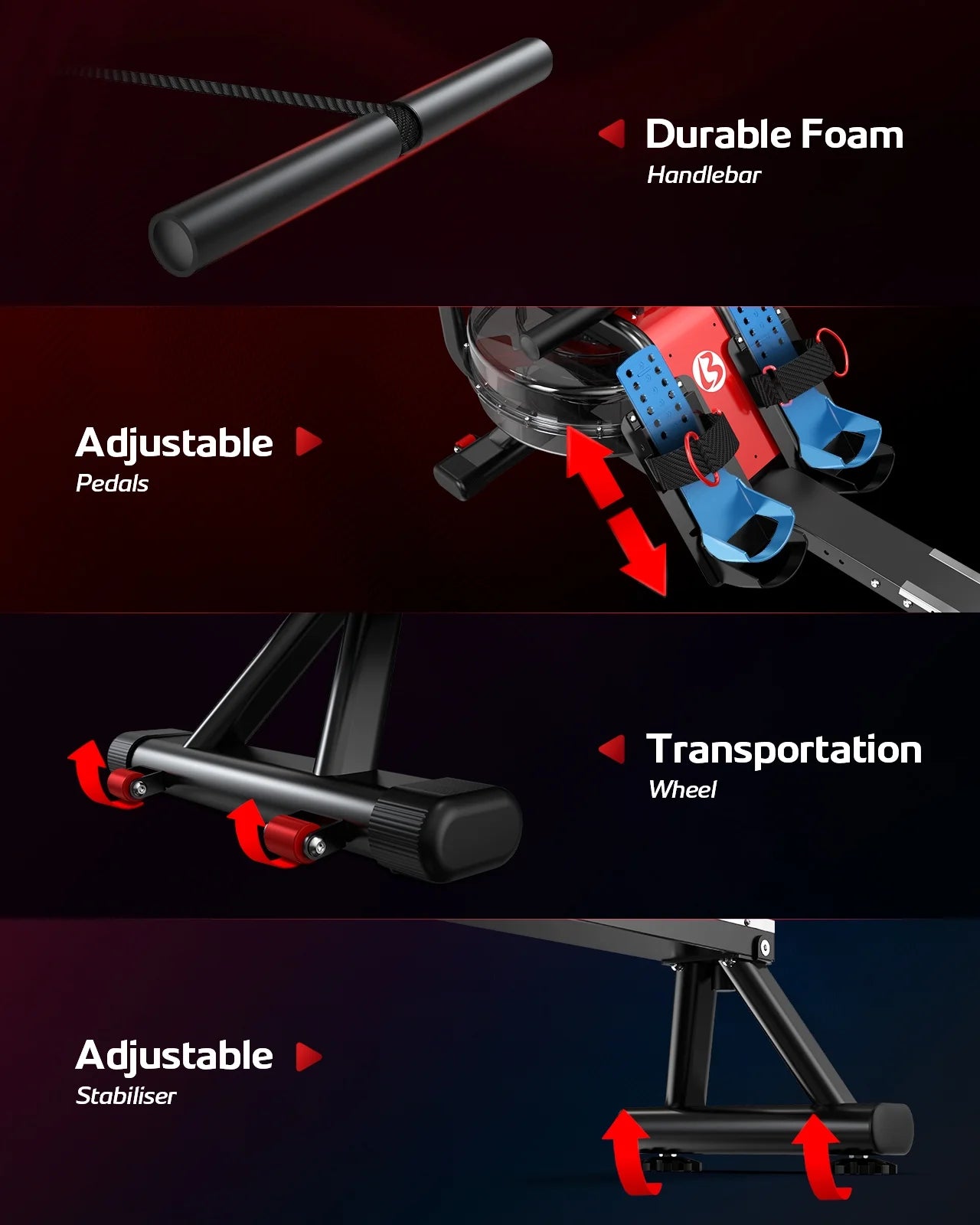 Build-In Bluetooth Water Rowing Machines Rower Foldable Indoor Rower Machines Home Exercise 350Lb