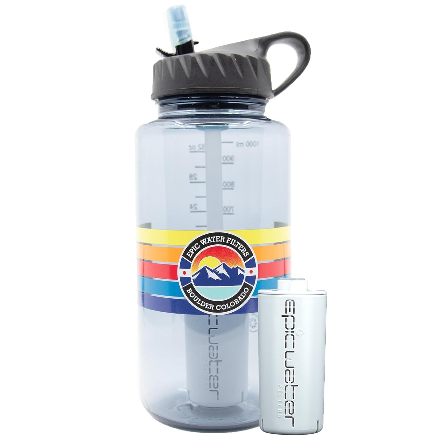 Epic Water Filters Nalgene OG Water Bottle with Filter, USA Made, BPA Free, Removes 99.99% Tap Water Contaminants, Forever Chemicals, Smoke Grey, 32 Oz