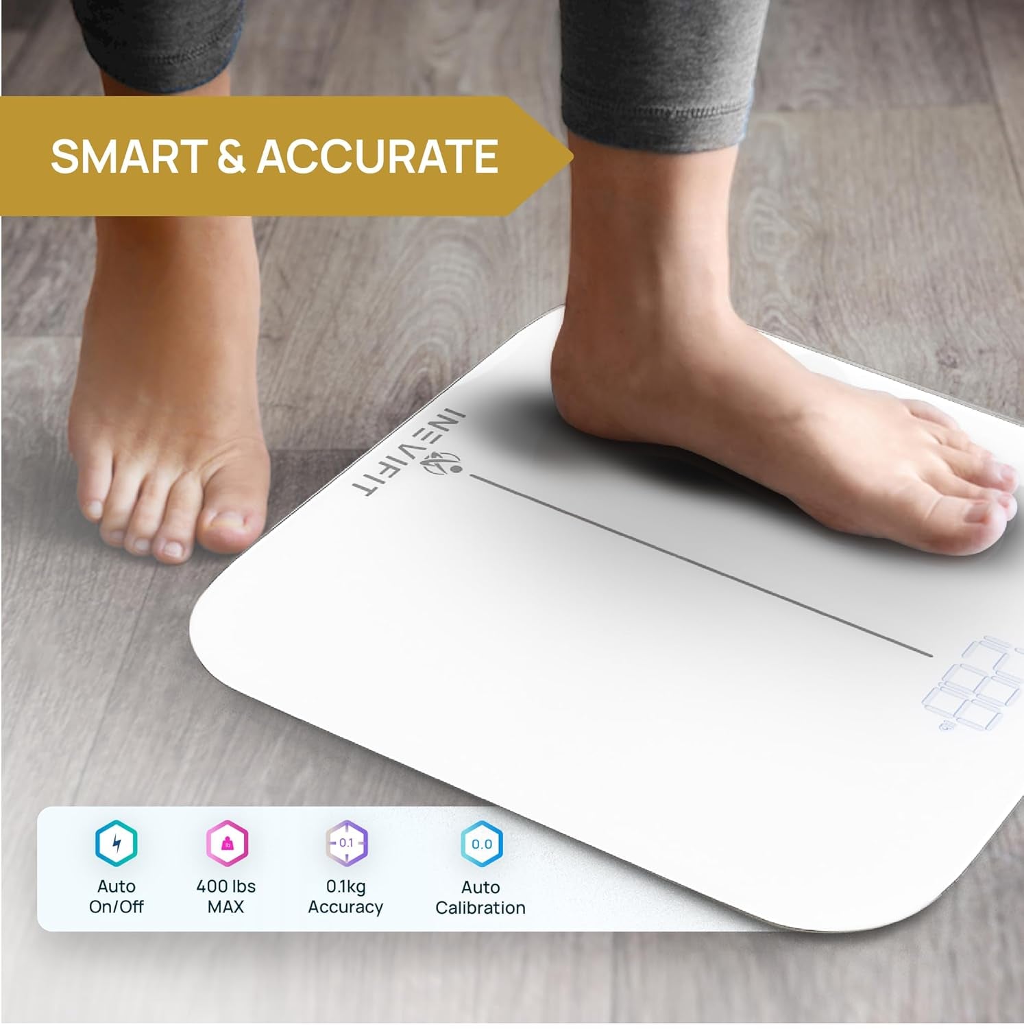 INEVIFIT Smart Premium Bathroom Scale, Highly Accurate Bluetooth Digital Bathroom Body Weight Scale, Precisely Measures Weight & BMI for Unlimited Users