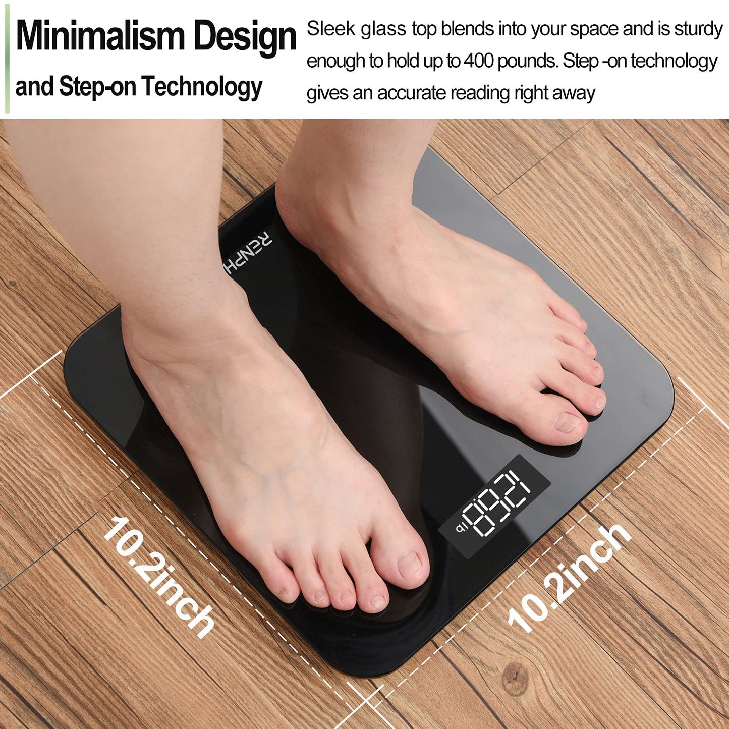 RENPHO Scale for Body Weight, Digital Bathroom Scale with Backlit LED Display, Highly Accurate & Measures Weight up to 400 Lb/180Kg, Batteries Included, Black-Core 1S