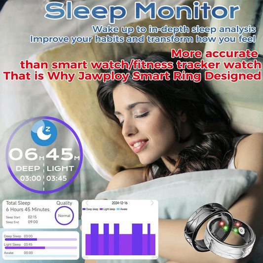 Smart Ring Fitness Tracker Sleep Tracking Heart Rate Monitor Pedometer, Waterproof Activity Tracker Fitness Ring Steps Counter, Gesture Controls for Short Video, 8 Days Battery Life, Silver, #12