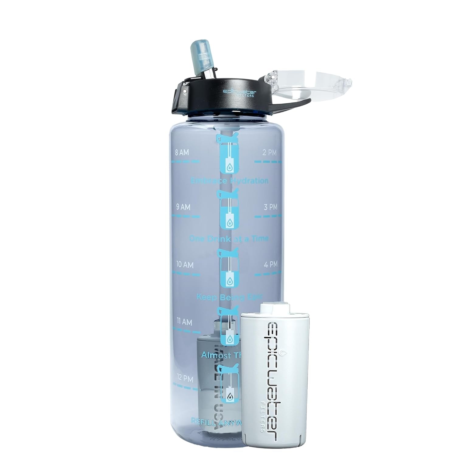 Epic Nalgene Filtered Motivational Water Bottle | Water Bottles with Times to Drink | USA Made Bottle and Filter | Dishwasher Safe | BPA Free with Time Marker | Removes 99.99% Tap Water Impurities