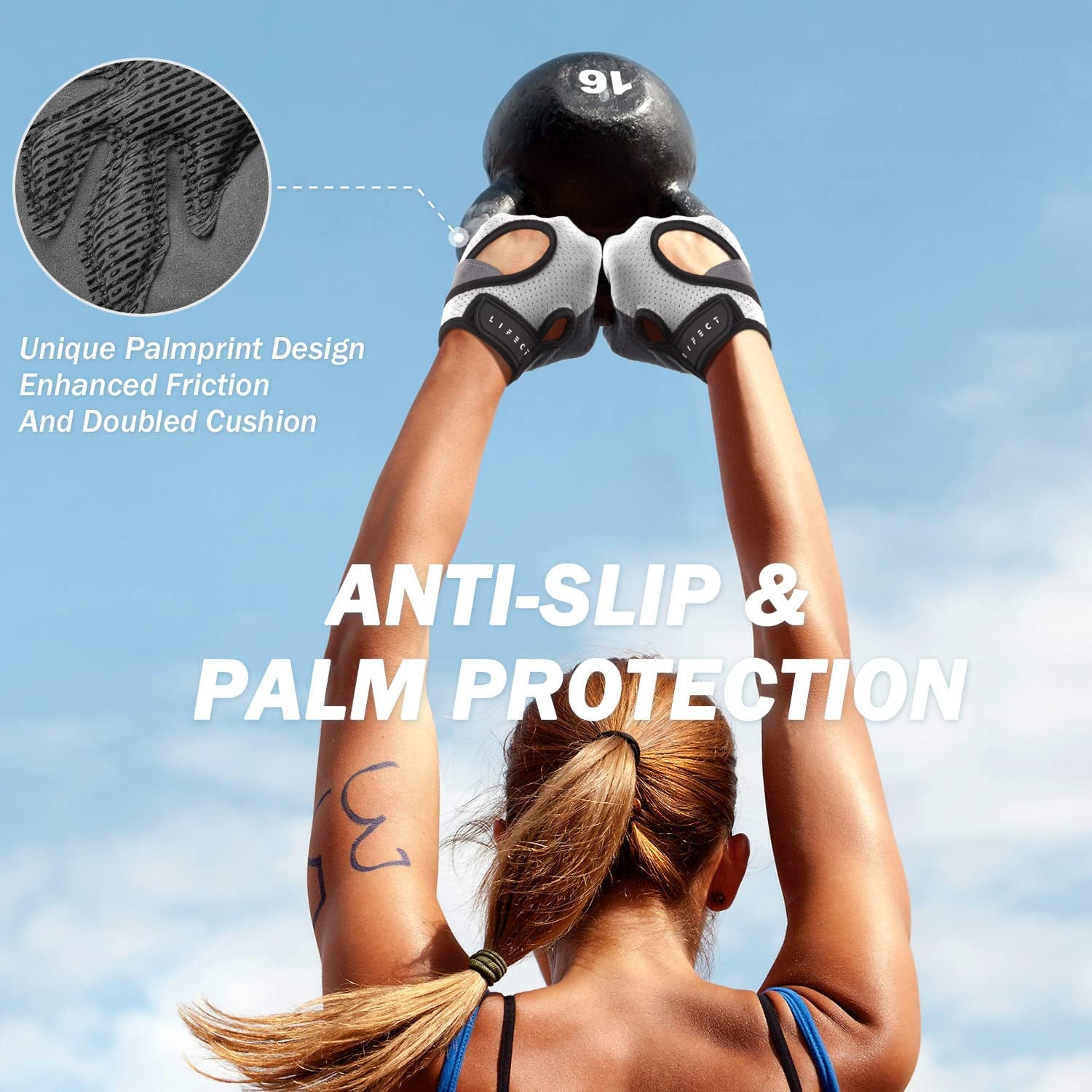 LIFECT Freedom Workout Gloves, Knuckle Weight Lifting Shorty Fingerless Gloves with Curved Open Back, for Powerlifting, Gym, Women and Men