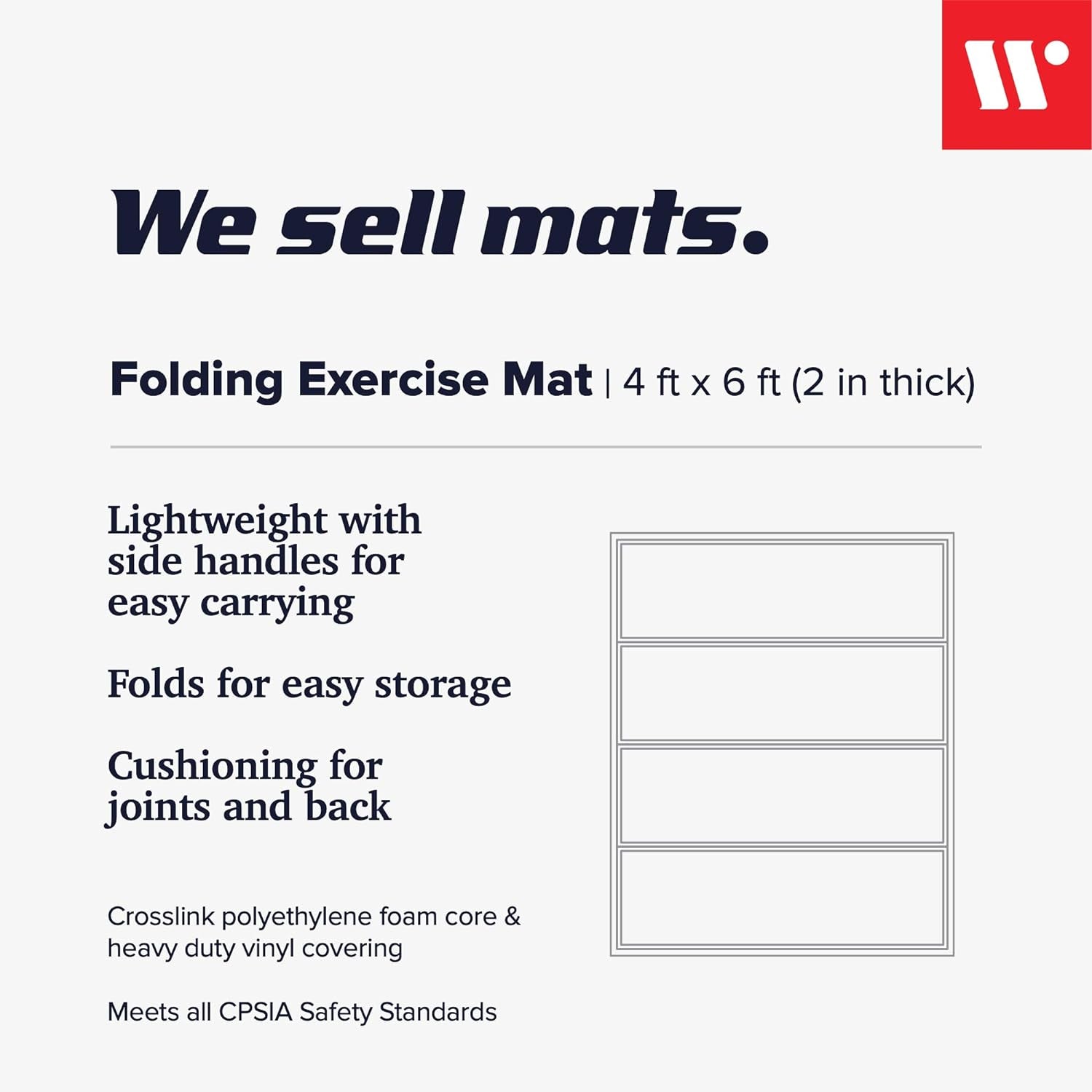 We Sell Mats - 4 Ft X 6 Ft X 2 - Personal Fitness & Exercise Mat for Home Workout - Lightweight and Folds for Carrying – All Purpose Gym Mat – Thick Mat for Yoga, Pilates, Stretches, Floor Exercises