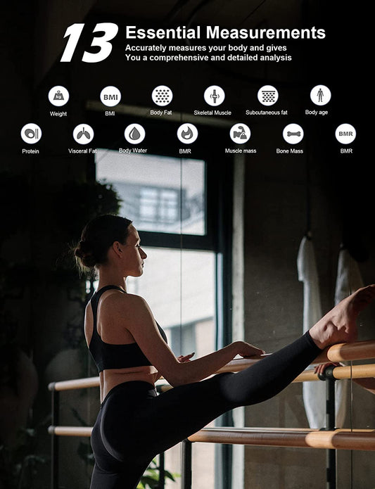 Body Fat Scale, Smart Bathroom Weight Scale Wireless BMI Body Composition Monitor, High Precision Health Analyzer with Smartphone App for Fitness Tracking 400Lbs/180Kg (Grey)